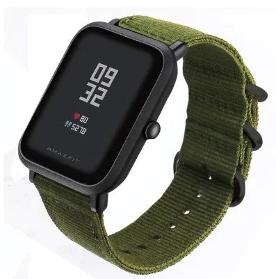 Nylon Buckle Strap, green, on a watch, direct front view