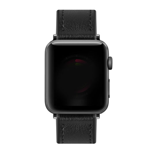 Leather Hybrid Strap, black, on a watch, direct front view