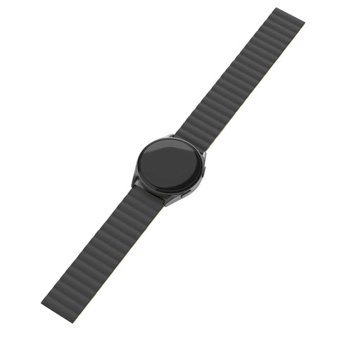 Magnetic Silicone Strap, black/yellow, on a watch, direct front view