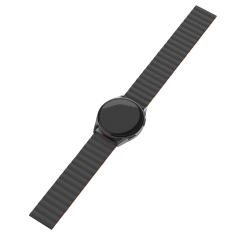 Magnetic Silicone Strap, black/orange, on a watch, direct front view