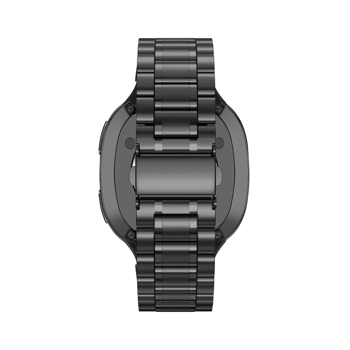 Steel Strap 'Deluxe', black, on a watch, direct rear view