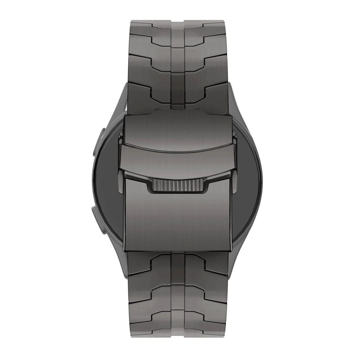 Steel Strap 'Iron', graphite, on a watch, direct rear view