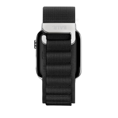 Nylon Alpine Loop Strap, black, on a watch, direct rear view