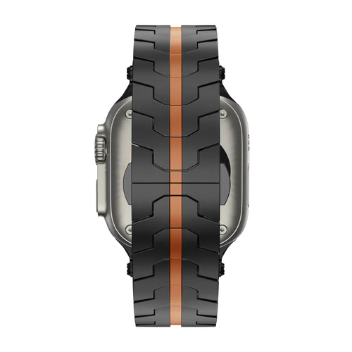 Bandz Apple Watch Gebürstetes Metallarmband 'Deluxe' (Schwarz/Orange)