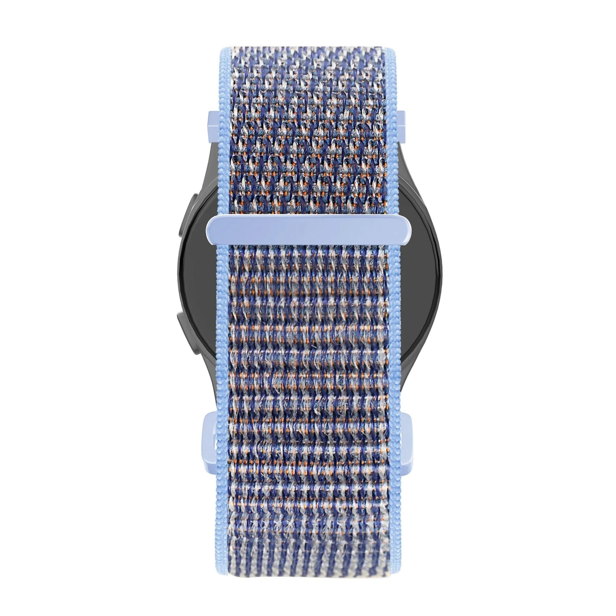 Nylon Loop Strap, azure blue, on a watch, direct rear view