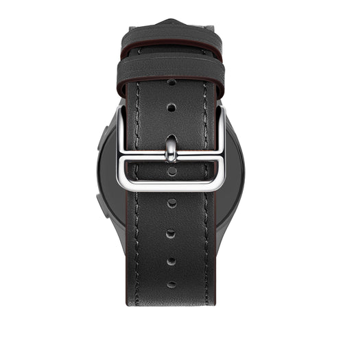 Leather Strap 'Deluxe', black, on a watch, direct rear view