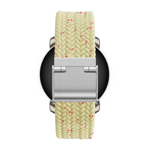 Woven Nylon Strap, beige, on a watch, direct rear view