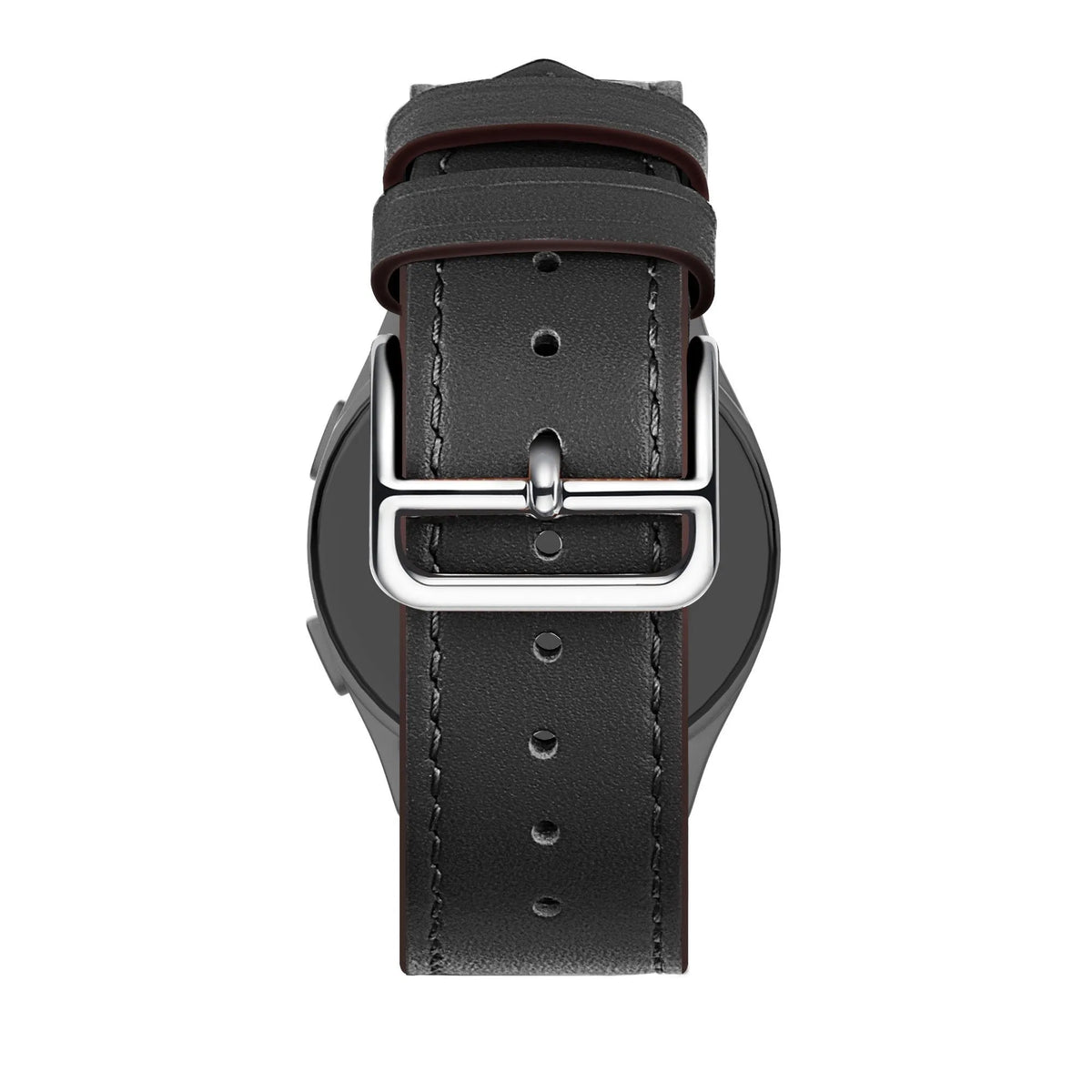 Leather Strap 'Deluxe', black, on a watch, direct rear view
