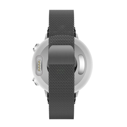 Milanese Loop Strap, black, on a watch, direct rear view