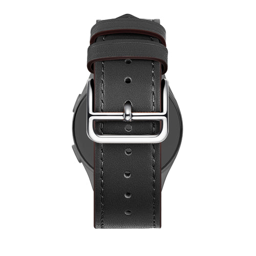 Leather Strap 'Deluxe', black, on a watch, direct rear view
