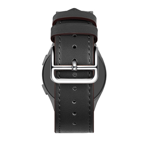 Leather Strap 'Deluxe', black, on a watch, direct rear view