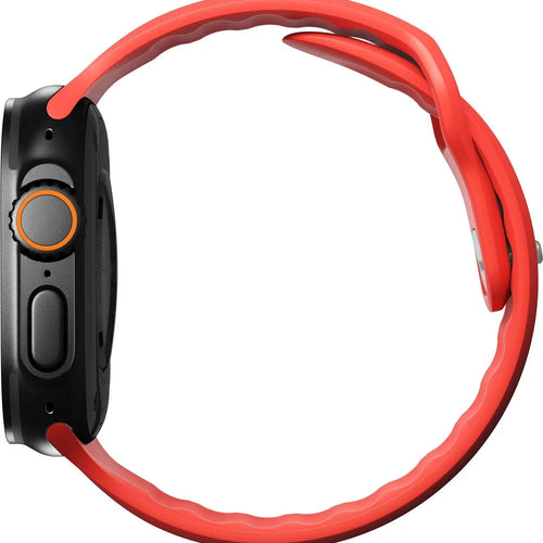 Silicone Strap 'Tempo', coral, on a watch, direct rear view