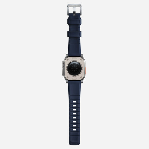 Nomad Rugged Apple Watch Silikonarmband Silber/Atlantikblau)