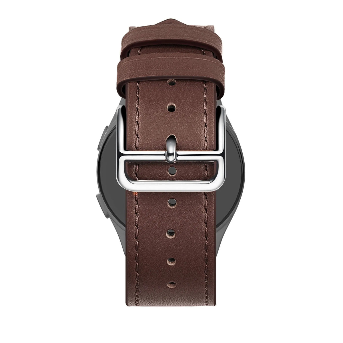 Leather Strap 'Deluxe', brown, on a watch, direct rear view