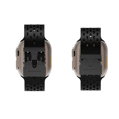 Silicone Strap 'Air' P-Buckle, black, on a watch, direct rear view