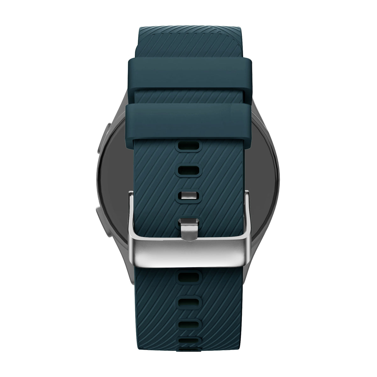 Silicone Strap 'Deluxe', dark green, on a watch, direct rear view