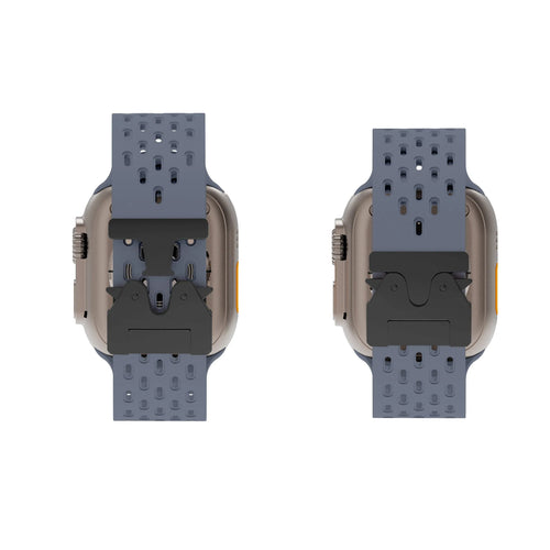 Silicone Strap 'Air' P-Buckle, grey-blue, on a watch, direct rear view