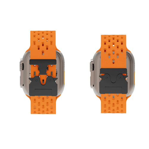 Silicone Strap 'Air' P-Buckle, orange, on a watch, direct rear view