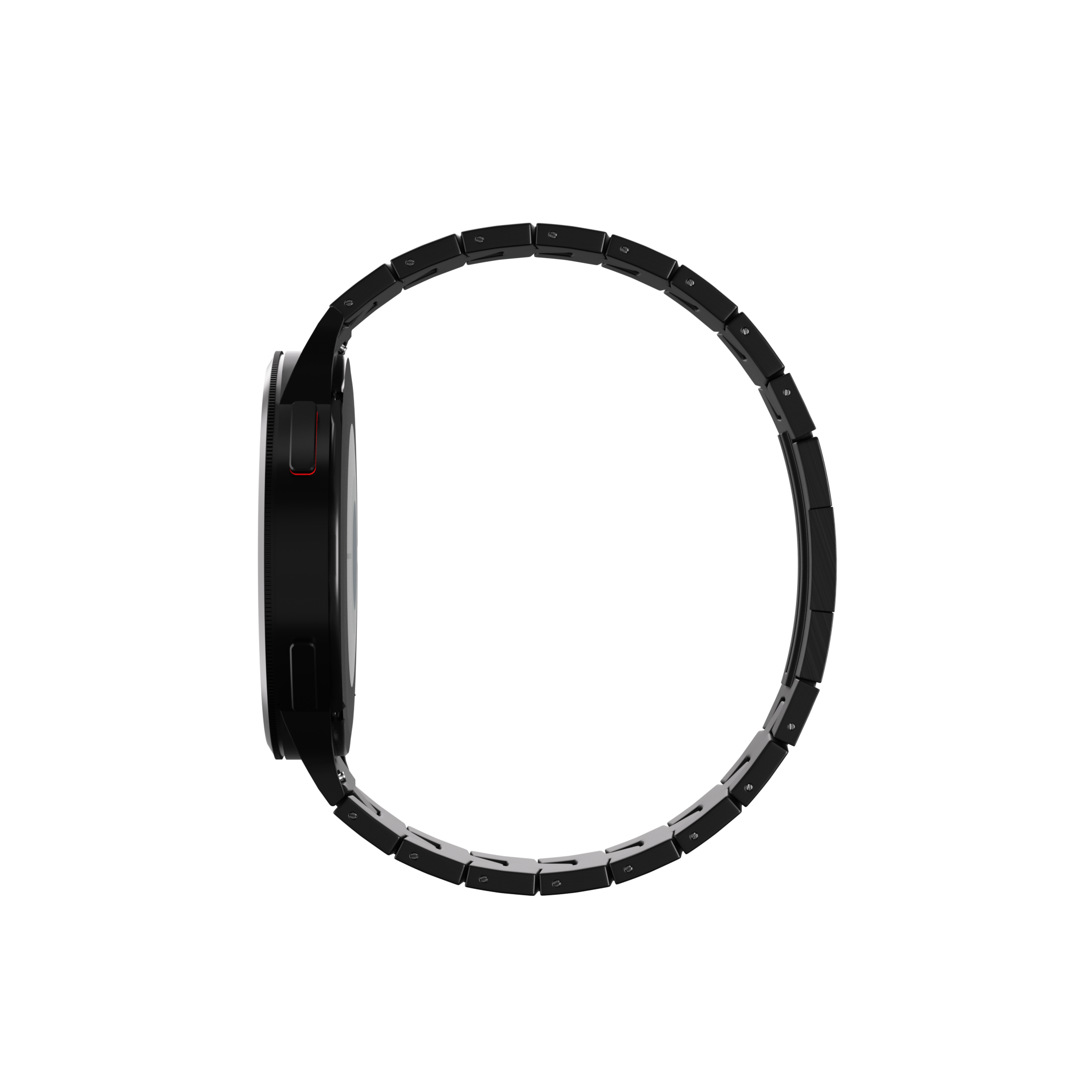 Titanium Grain Strap (Flat Clasp), black, on a watch, direct rear view