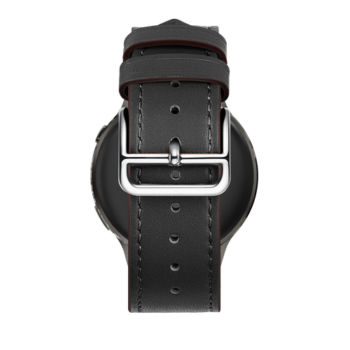 Leather Strap 'Deluxe', black, on a watch, direct rear view