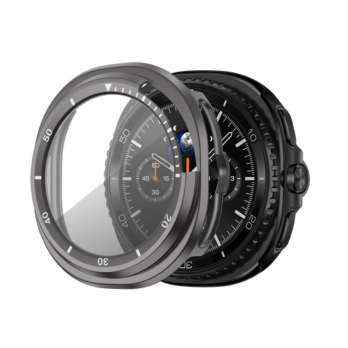 Bandz Samsung Galaxy Watch 8 Classic Bezel Cover mit Glas (Titan Grau/Weiß)