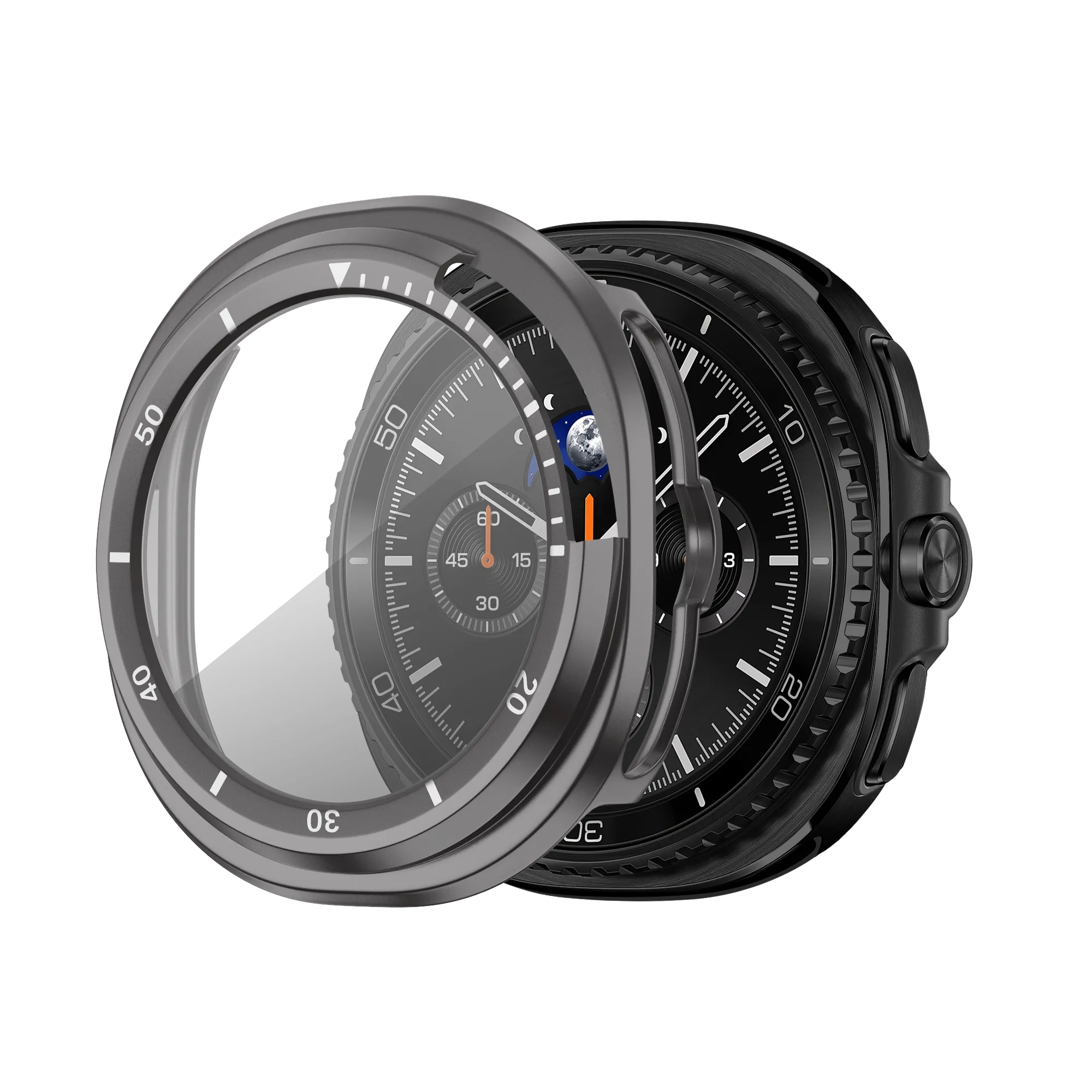 Bandz Samsung Galaxy Watch 8 Classic Bezel Cover mit Glas (Titan Grau/Weiß)