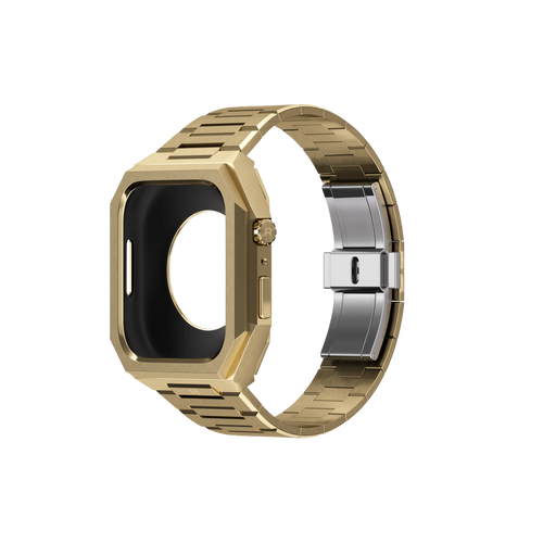 Reqior Apple Watch 45mm Hülle mit integriertem Stahlarmband 'Nautilus' (Gold)