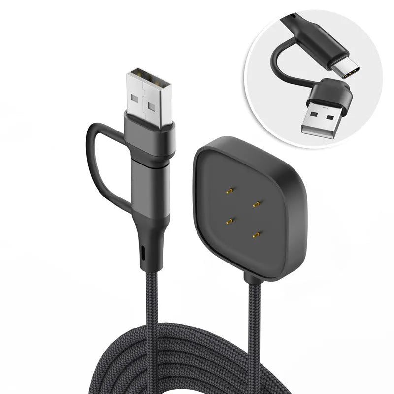 Strap-it USB-A & C 2in1 Braided Fitbit Versa 4 Charger