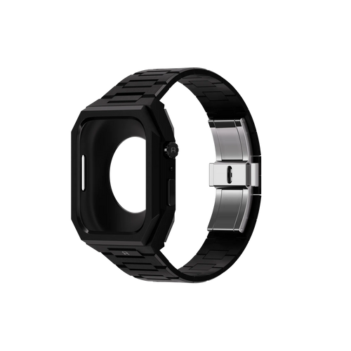 Reqior Apple Watch 45mm Hülle mit integriertem Stahlarmband 'Nautilus' (Schwarz)