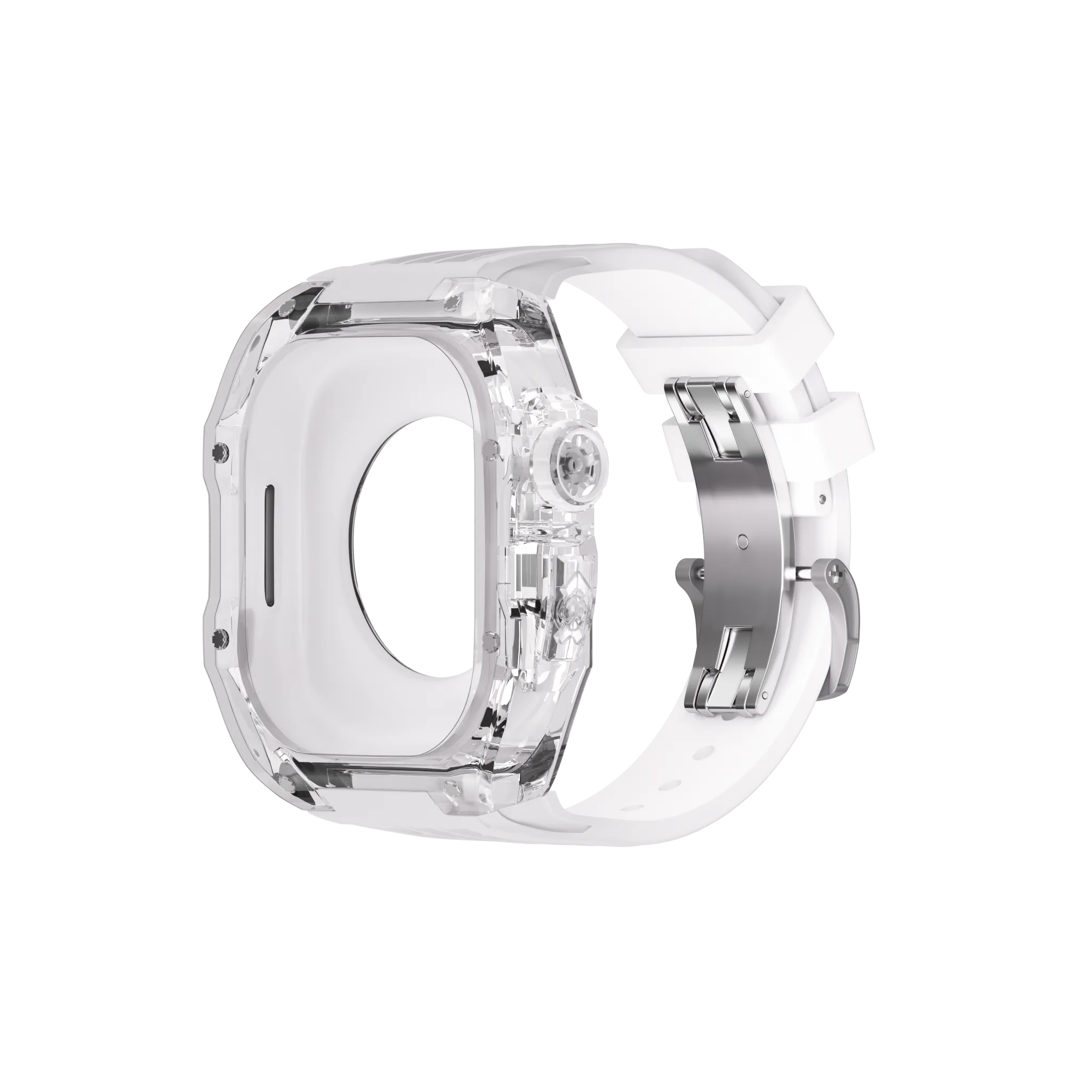 Reqior Apple Watch 45mm Polymer Hülle mit integriertem Gummi-Armband (Transparent)