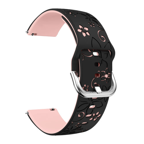 Fossil Gen 6 - 42mm Flower Silikonarmband (Schwarz/Hellrosa)