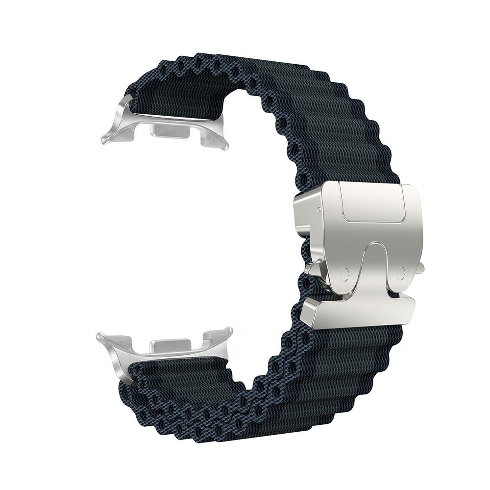 Samsung Galaxy Watch 9 - 40mm Outdoor Nylonarmband mit P-Schnalle (Schwarz mit Silber)