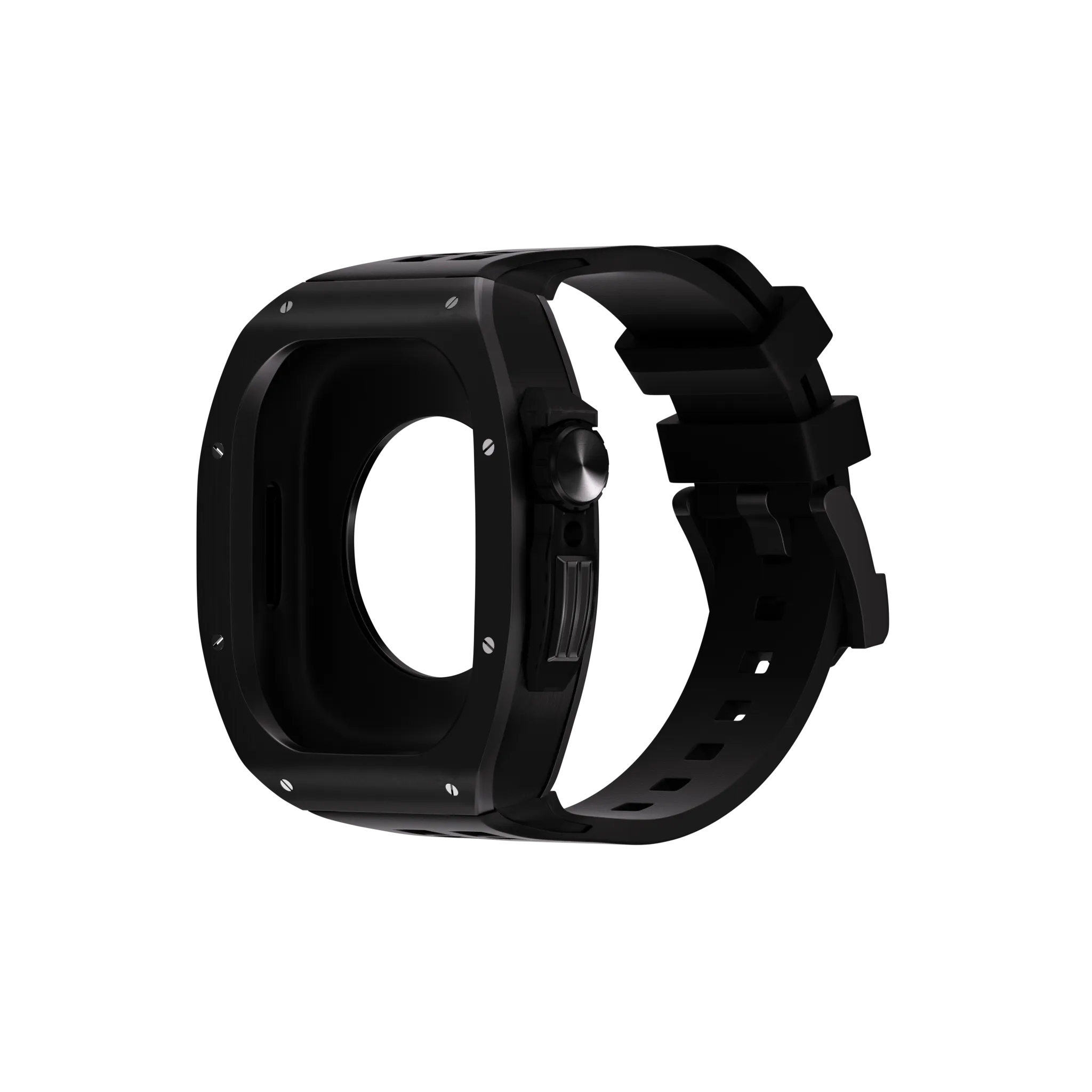 Reqior Apple Watch 45mm Polymer and Metal Hülle mit integriertem Gummi-Armband (Schwarz)