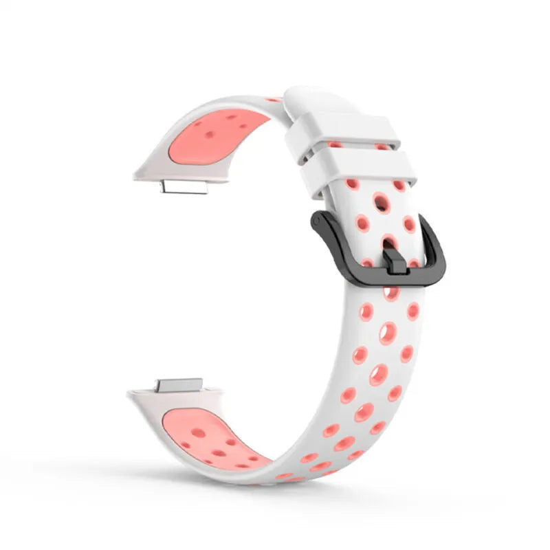 Silicone Sport Strap, white/pink, without a watch, 3/4 front view