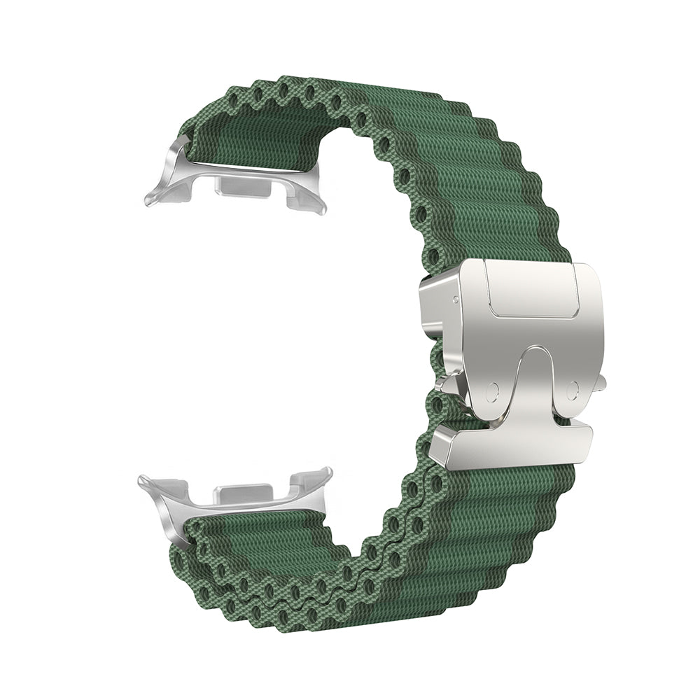 Samsung Galaxy Watch 9 - 44mm Outdoor Nylon Strap with P-Buckle (Green with Silver)