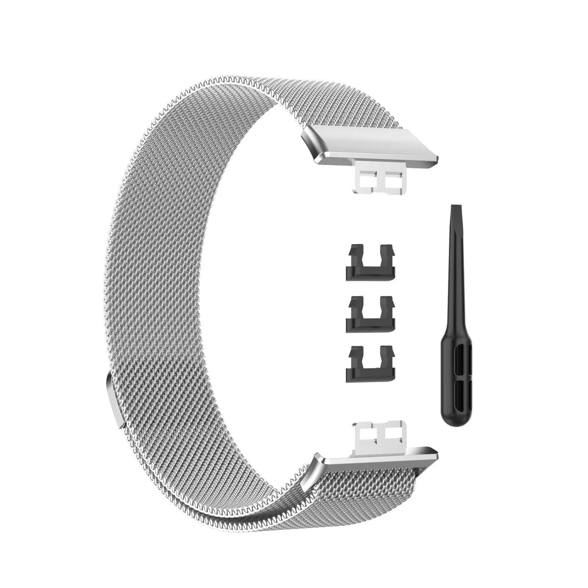 Milanese Strap, silver, without a watch, 3/4 front view