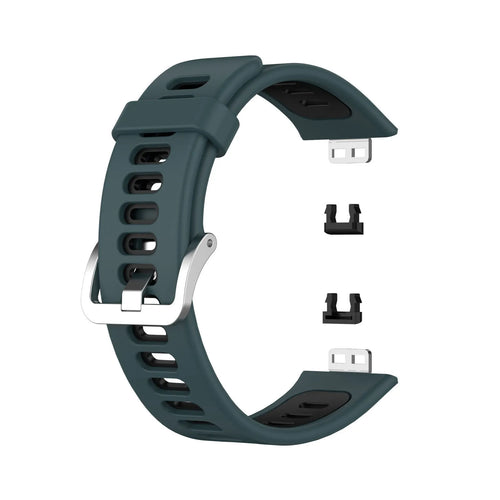 Silicone Sport Buckle Strap, green/black, without a watch, 3/4 front view