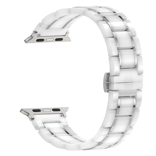 Metal Ceramic Link Strap, white/silver, without a watch, 3/4 front view