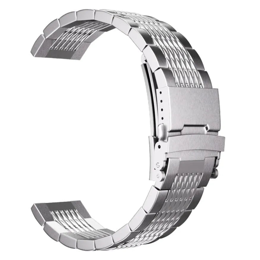 Luxury Steel Link Strap, silver, without a watch, 3/4 front view