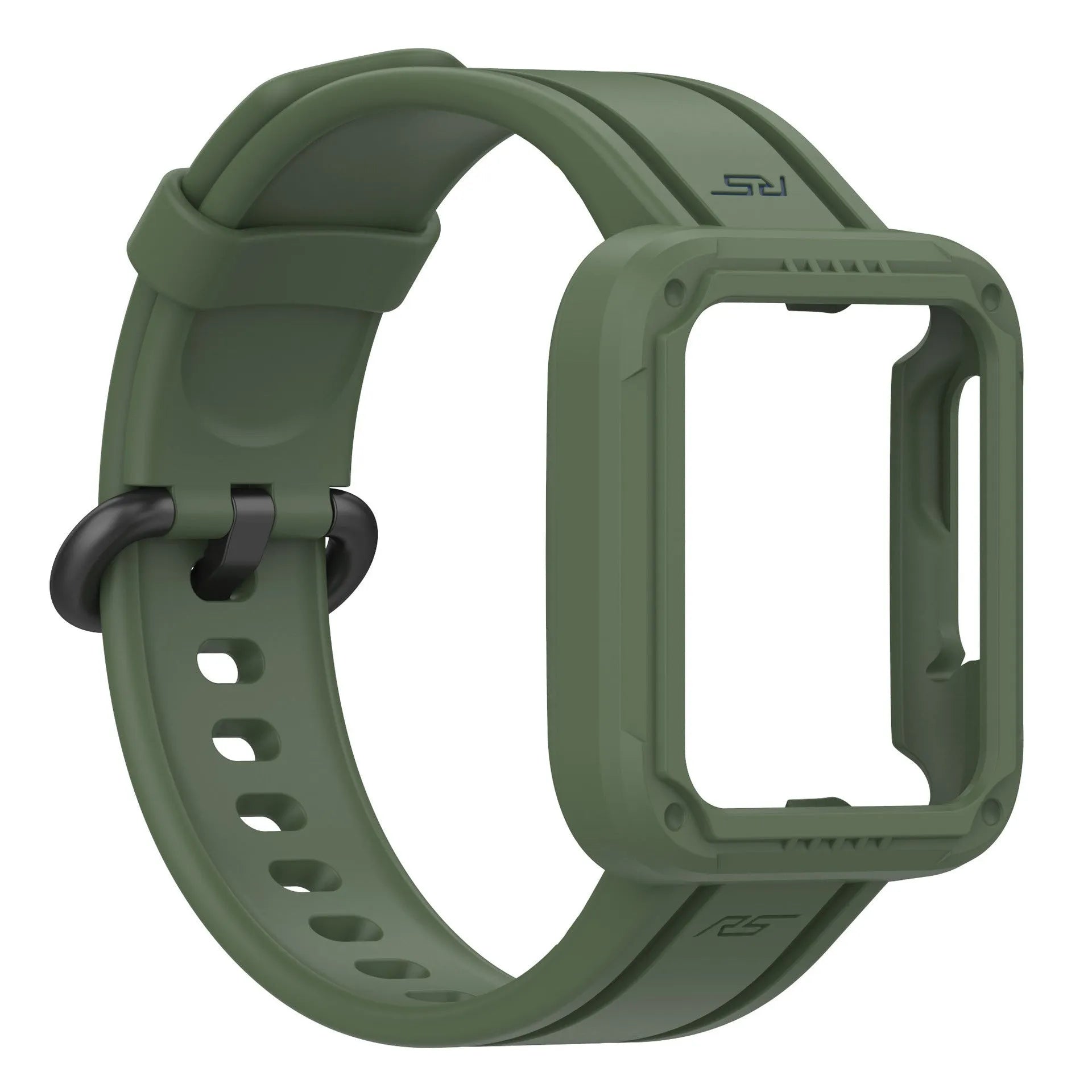 Silicone Strap with Frame, dark green, without a watch, 3/4 front view