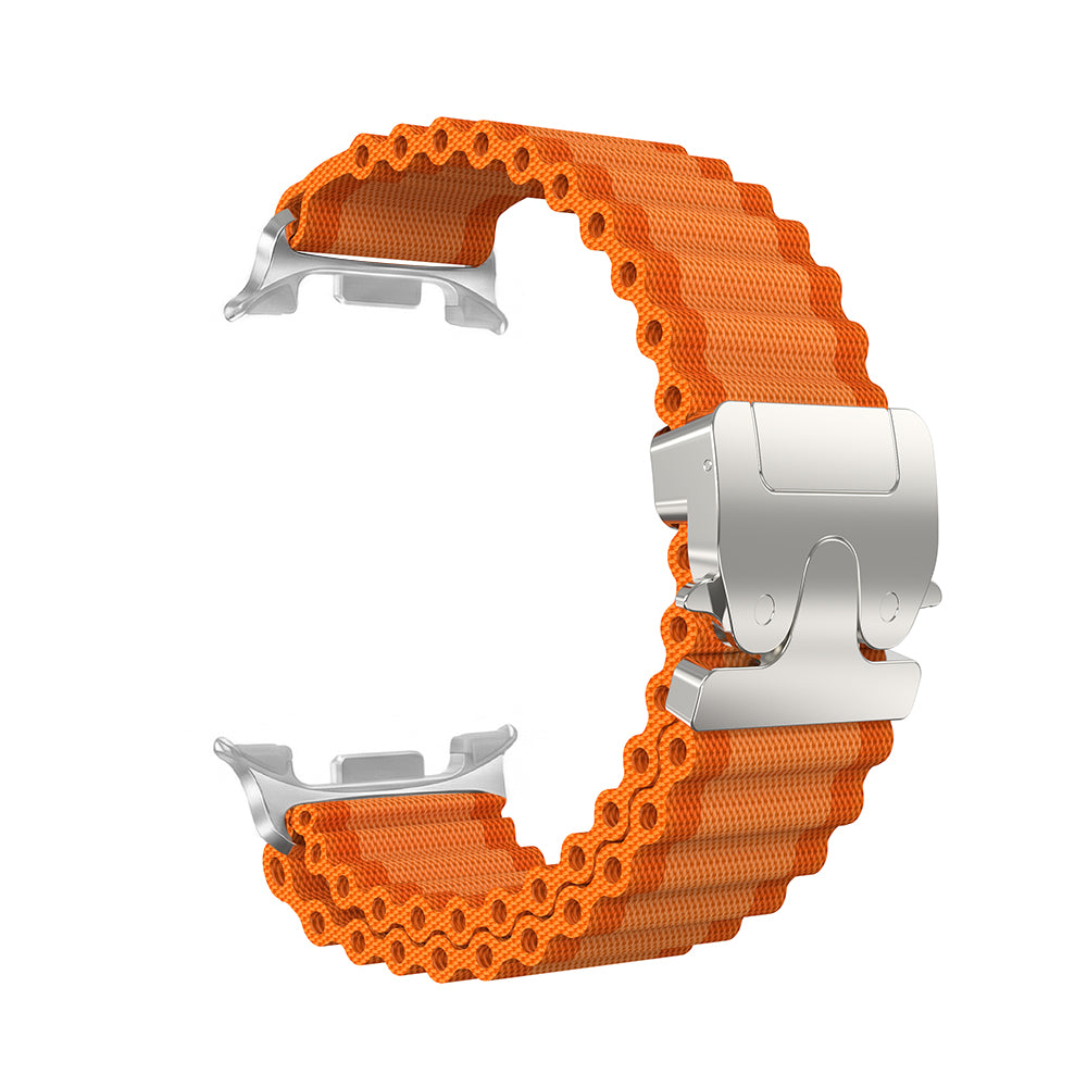 Samsung Galaxy Watch 9 - 44mm Outdoor Nylon Strap with P-Buckle (Orange/Silver)