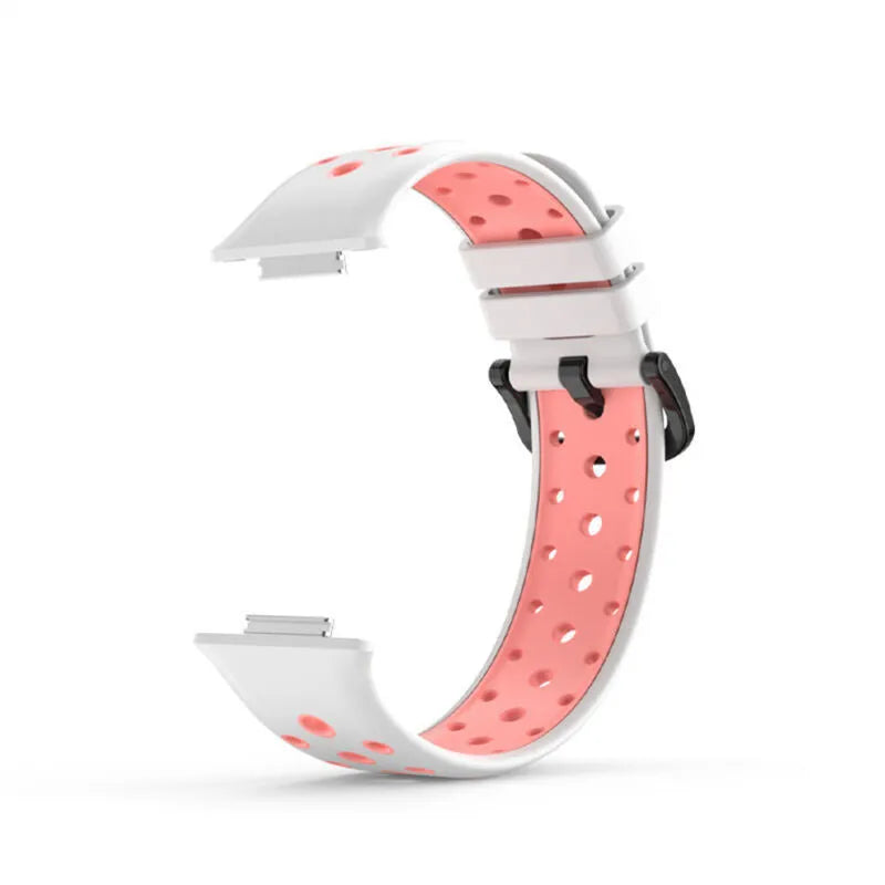 Silicone Sport Strap, white/pink, without a watch, 3/4 front view