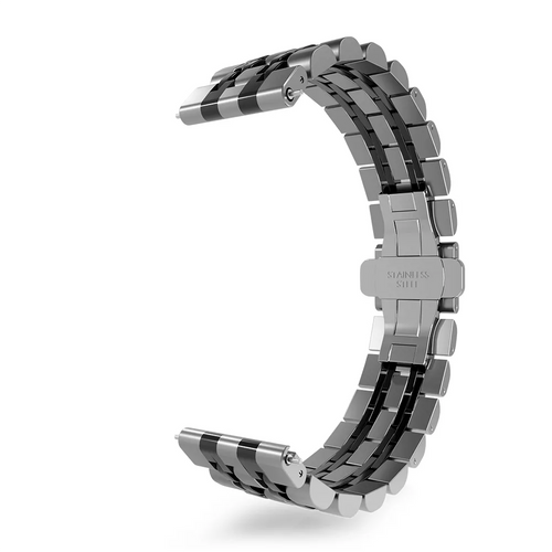 Steel Link Strap 'Duo', silver/black, without a watch, 3/4 front view