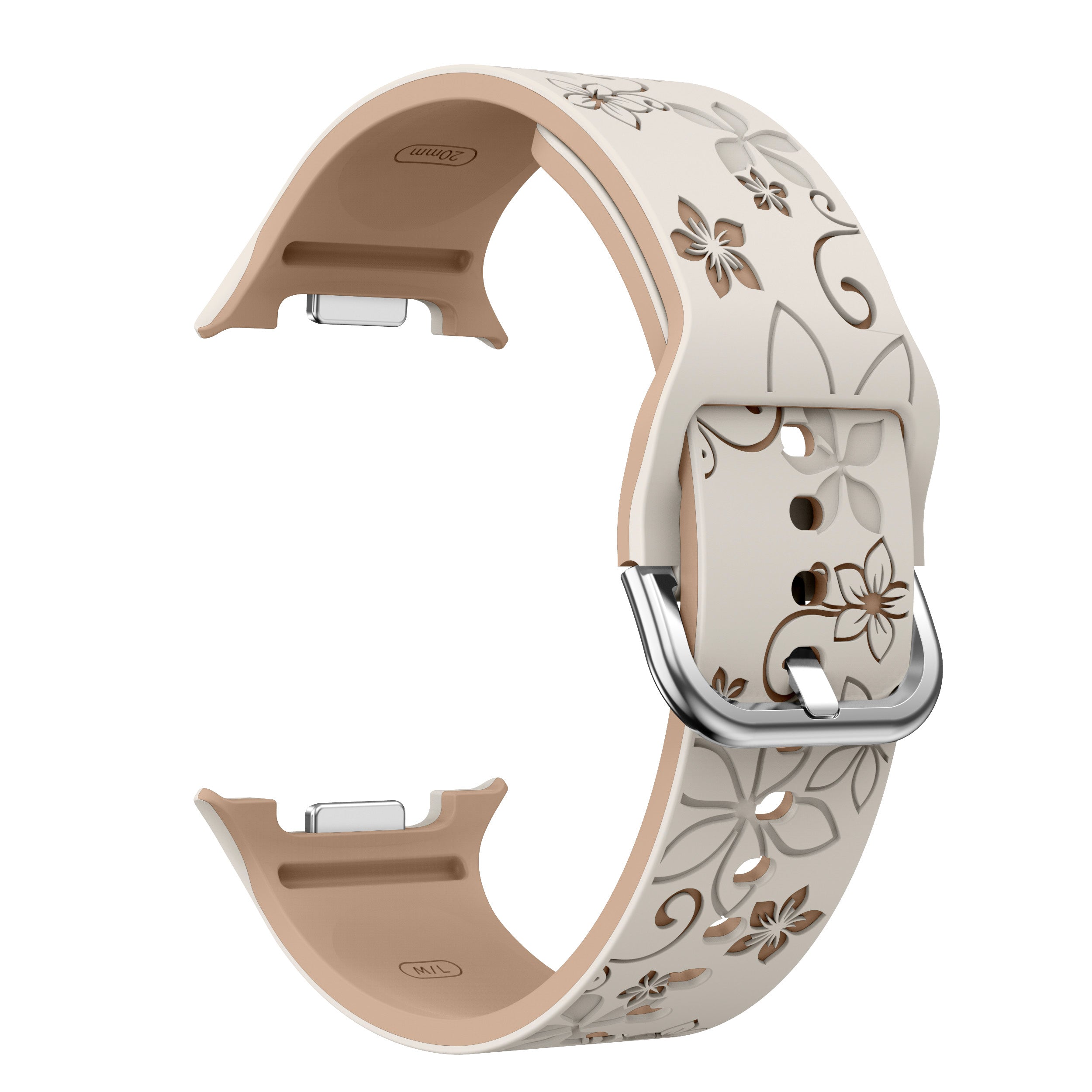 Samsung Galaxy Watch 8 Classic Silikonarmband mit Blumenmuster (Polarstern/Beige)