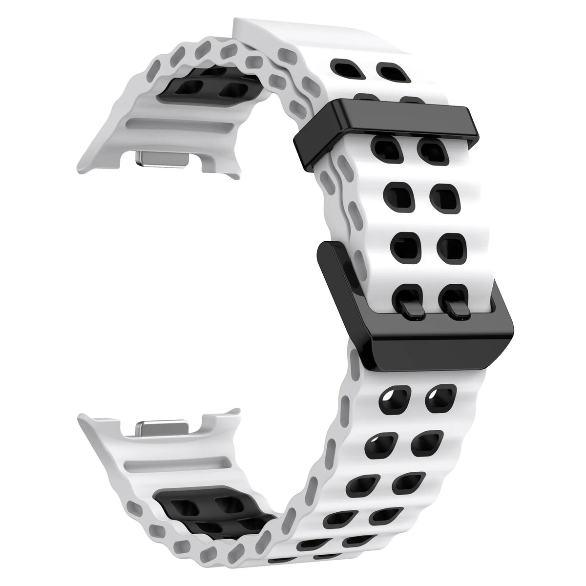 Silicone Ocean Strap, white/black, without a watch, 3/4 front view