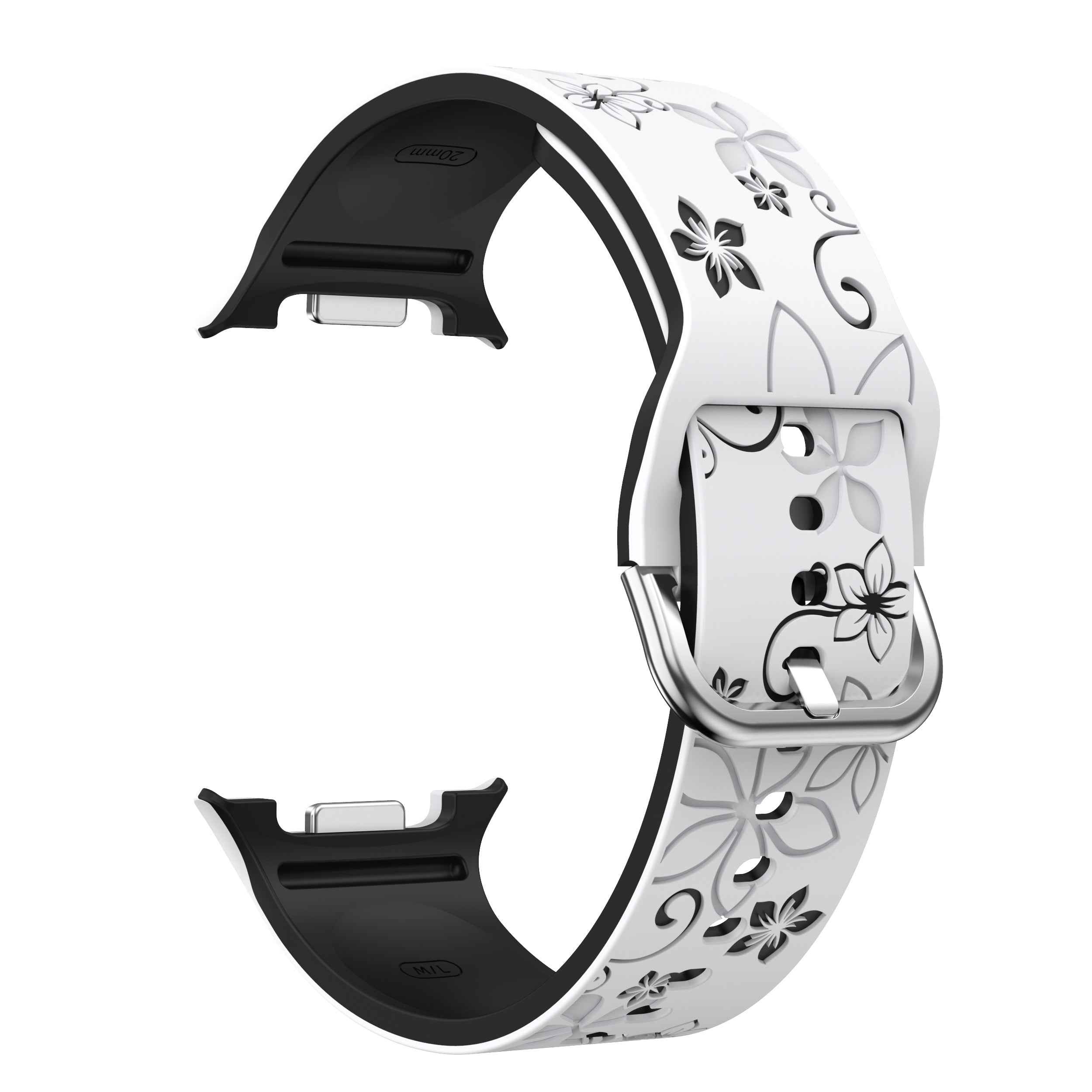 Samsung Galaxy Watch 8 Classic Silikonarmband mit Blumenmuster (Weiß/Schwarz)