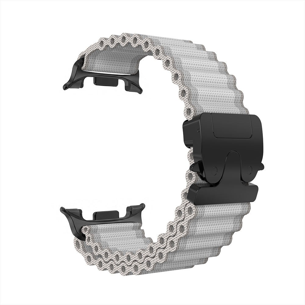 Samsung Galaxy Watch 9 - 40mm Outdoor Nylonarmband mit P-Schnalle (Weiß mit Schwarz)