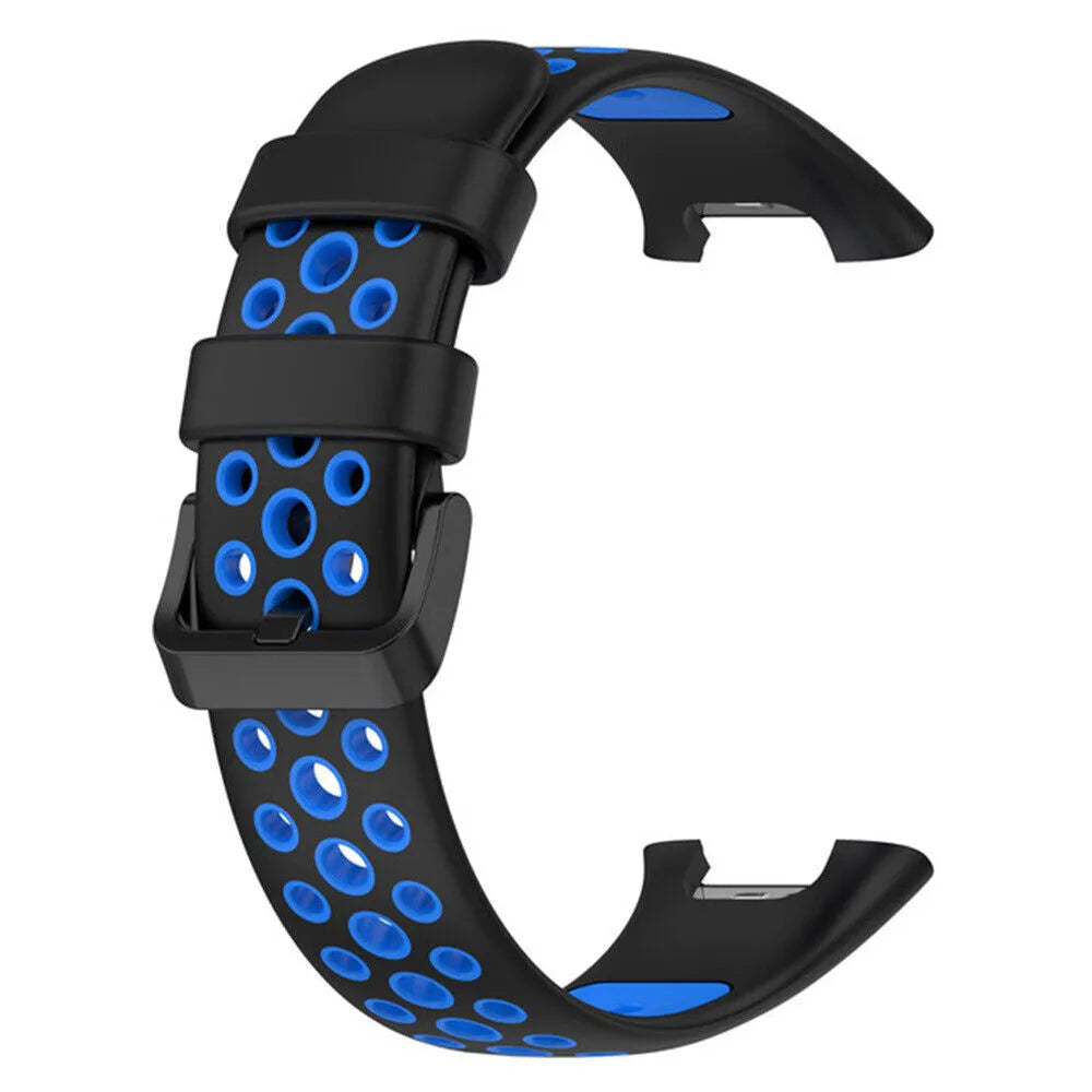 Silicone Sport Strap, black/blue, without a watch, 3/4 front view