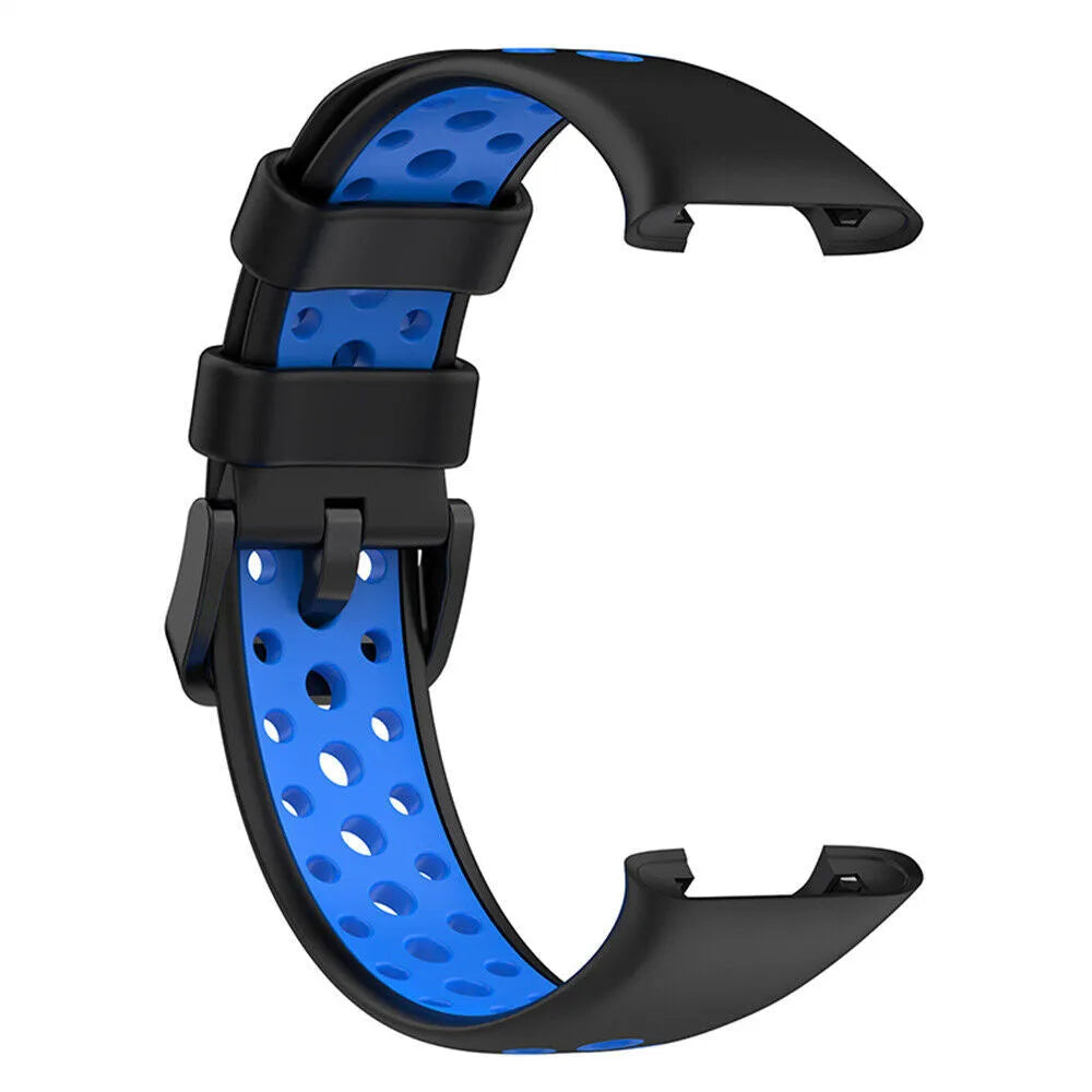 Silicone Sport Strap, black/blue, without a watch, 3/4 front view