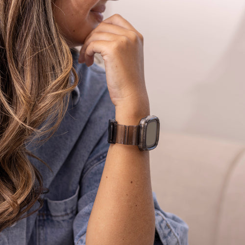 Fitbit Versa 3 Kristallarmband mit Rahmen (Transparent Schwarz)